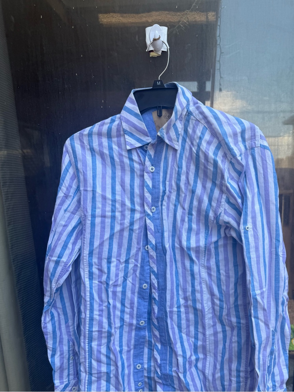 Massino  Castello  Striped Blue and White Men's Button-Up Shirt